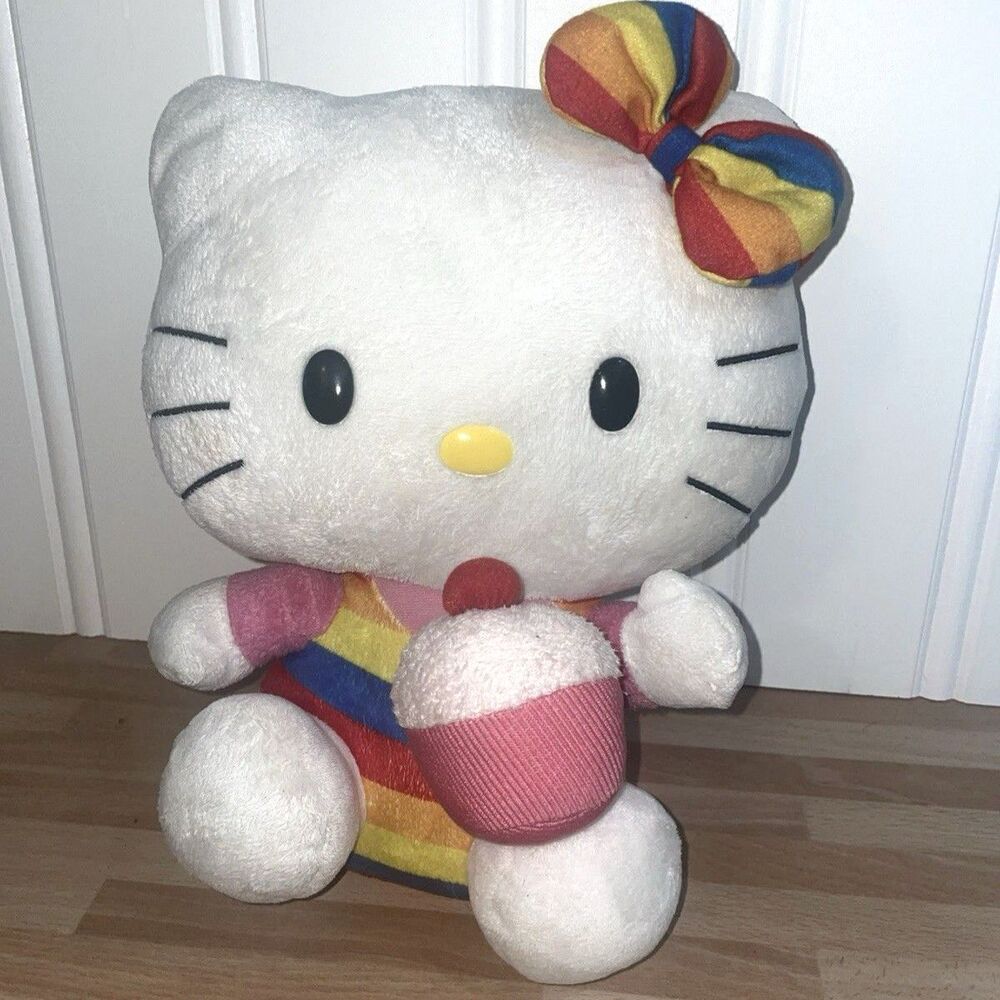 Hello Kitty With Cupcake Rainbow Bow 12" Plush Stuffed Animal Toy